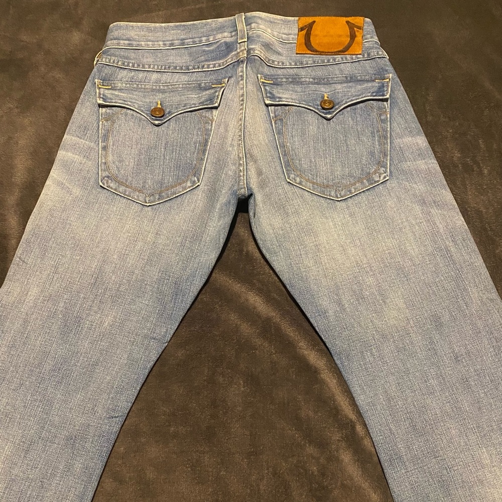 Mens True religion jeans flap pockets with fly button Ricky Straight 31x32